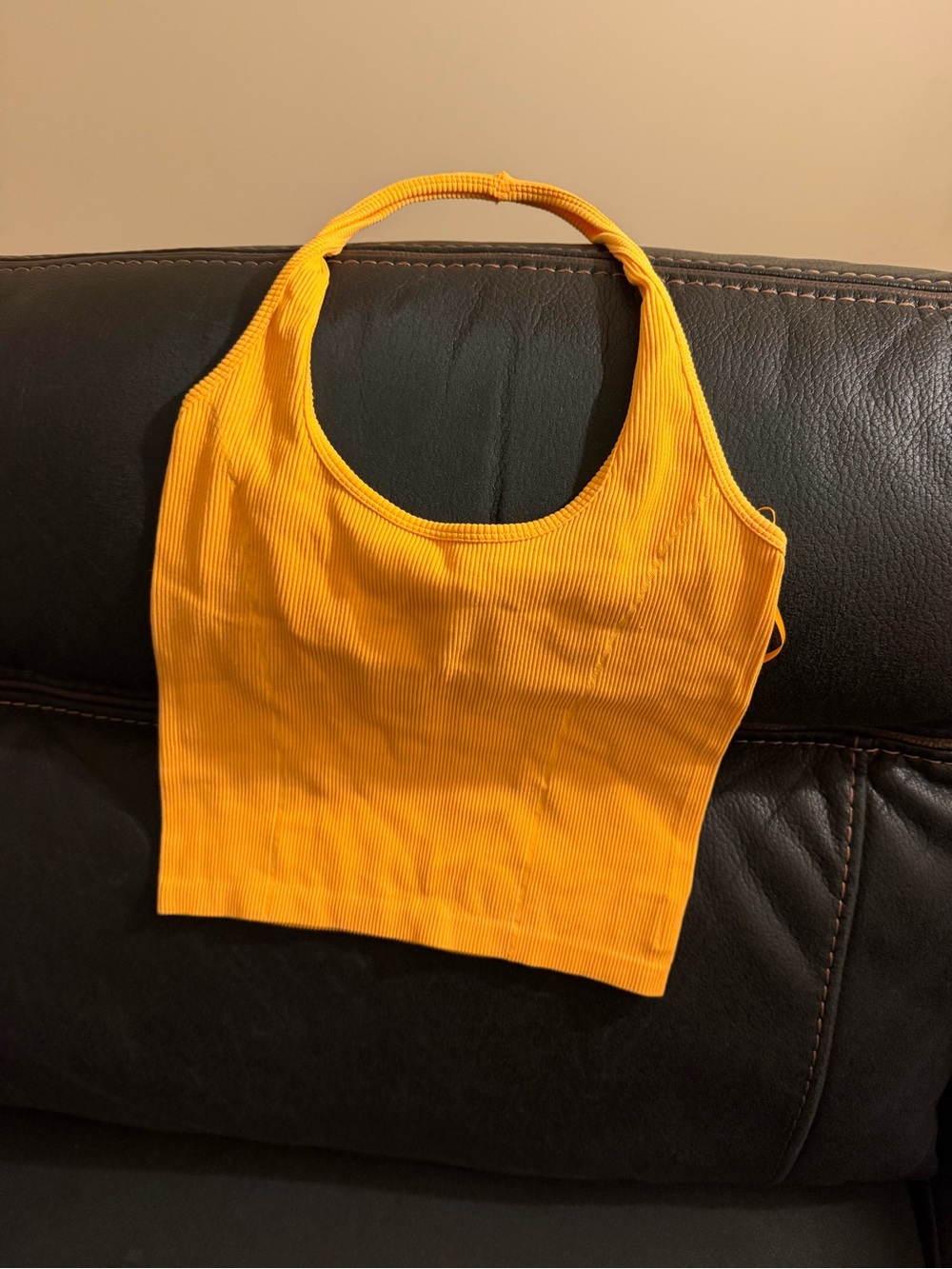 American Eagle Outfitters Golden Yellow Ribbed Halter Crop Top